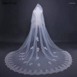 Brautschleier JaneVini Eleganter Hochzeitsschleier mit Spitzenkante, 3 m lang, mit Kamm, zweilagig, weiß, elfenbeinfarben, für Brautzubehör