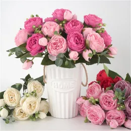 Декоративные цветы 30 см красивые розовые шелк пион искусственный маленький букет Флорес домашний вечеринка весна свадьба