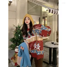 Women's Sweaters Korobov O Neck Jacquard Christmas Sweater Ins Vintage Japan Style Pullovers Age Reduction Winter Korean Fashion Sueters De