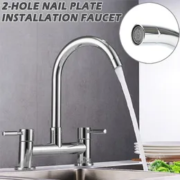 Kökskranar Sink Mixer Tap Metal Copper Dual Handtag och kallt blandat vatten 2 håls däckmonterade kranförsörjningar