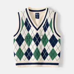 Cardigan 2023 ins New Fashion Boys Sweater Vest 어린이 가을 겨울 조끼 니트 스웨터 격자 무늬 소년 조끼 J230801