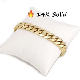 Handmade Stylist Italian Handicraft Hip Jewelry 15Mm 14K Real Solid Yellow Gold Miami Cuban Link Bracelet For Men