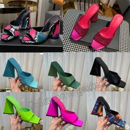 Designer The Attico Mules High Heeled Sandals Devon Black Slippers Satin Silk Block Heels Shoes Slip On Slides Open Toes Shoe For Women Luxury