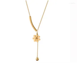 Pendant Necklaces Daisy Necklace For Women Girls Flower Pandent Gold Color Titanium Steel Charm Clavicle Chain Jewelry Gift (GN806)