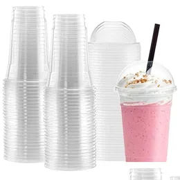 Disposable Cups Straws Sts 100Pcs Set 450Ml Plastic With Dome Lids For Iced Cold Drink Coffee Tea Smoothies Sodas Water Party Cup Ta Dhfkd