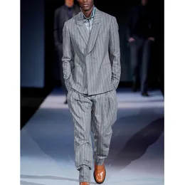 Mäns kostymer Blazers Fashion Men Chic England Style Notch Lapel Slim Fit Male Suit Highend Casual 2 Piece Vertical Stripes Jackor and Pants 230731