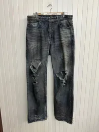 Original fardo lavado jeans azul largo solto jeans de perna larga para homens calças de brim moda masculina solto hiphop streetwear jeans causais