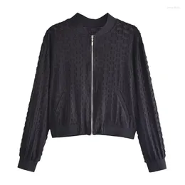 Women's Jackets 2023 Summer Clothing Stand-up Collar Long-sleeved Organza Bomber Jacket Black Loose All-match Sun Protection Clothin