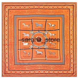 Cachecóis 90cm Bainha Enrolado à Mão Paisley Cavalo Sarja Seda Cachecol Quadrado Xale Feminino Marca Hijab Cachecol Foulard Cabeça Lenço Design Bandana J230801