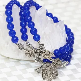 Strand originale braccialetto multistrato per le donne di alta qualità naturale blu giada rotonda pietra calcedonio 6mm perline creazione di gioielli B2223