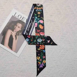 Scarves New Design Bag Silk Scarf For Women Flowers Print Girls Hair Tie cessories Hair Hat Decorate Ribbon Neck Scarf Headband J230801