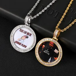 Pendant Necklaces Custom Po Necklace Stainless Steel Rope Chain Personalized Picture Crystal Zircon Circle For Women Gifts 230731