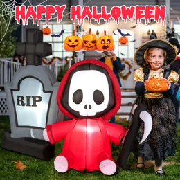 5ft Inflatable Halloween Ghost Holding Sickle & Tombstone Blow up Yard Decor