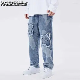 Męskie dżinsy męskie jeansy streetwear szerokie nogi Hip Hop Vintage Autumn Casual Denim Spodni High Street Applique Lose Worbgy Prosty Men Pants Z230801