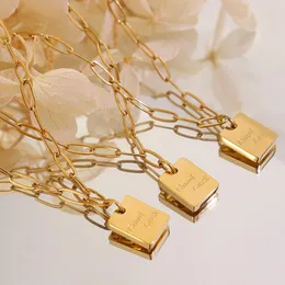 Tornozeleiras antimancha banhadas a ouro 18k clipe de papel de aço inoxidável corrente tornozeleira joias pingente quadrado de boa sorte para mulheres