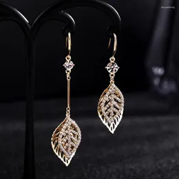 Dangle Earrings HUAMI Asymmetry Long Leaf Pendant Hook Hollow Out Zircon Drop Charms Fine Jewelry For Women Gift Bijoux Femme