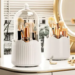 Aufbewahrungsboxen Luxus Make -up Container Qtip Drehbezugsbox Organizer Organizer Deckel Kosmetik 360 ﾰ mit Bürstenhalter