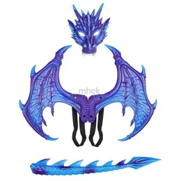 Party Masks Halloween Carnival Children's Dress Up Toy Dragon Wings Tail Mask Set Children's Day Performance Props HKD230801