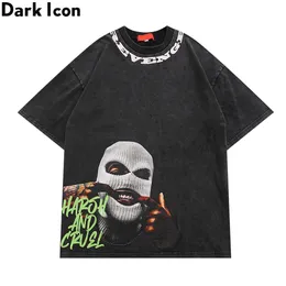 Men's TShirts Dark Icon Printed Washing Cotton High Street Tshirt Summer Off Shoulder Tshirts Man 230731