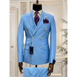 Męskie garnitury Blazers jasnoniebieski zielony zielony podwójny piersi Slim Fit Men Wedding Tuxedos Groom Party Business Man Man Blazer Costume Homme 230731