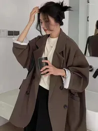 女性のスーツZoki Korean Fashion Blazers女性シンプルな長袖ルーズスーツコート秋のオフィスレディースカジュアルソリッドシックボタン