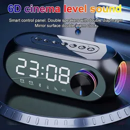 Portable Speakers Wireless Bluetooth FM Radio Mini Portable LED Mirror Double Alarm Clock Bluetooth Support Card R230801
