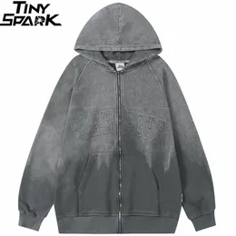 Mens Jackets Hip Hop Streetwear Hooded Jacket Retro Washed Gradient Color Men Coat Vintage Harajuku Cotton Zip Up Hoodie 230731