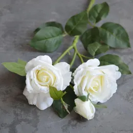 Kwiaty dekoracyjne Prawdziwy dotyk kości słoniowej biała róża sztuczna sztuczna kremowa ręcznie robiona dekoracja domu prezent DIY Bukiet ślubny
