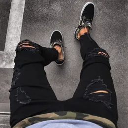 Мужские джинсы мода мужские мужские дизайнерские дизайнерские черные разорванные джинсы скина
