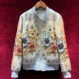 Women's Jackets Svoryxiu Designer Custom Made Autumn Winter Outwear Jacket's Vintage Gold Line Jacquard Beading luxury Tops Coat 230731