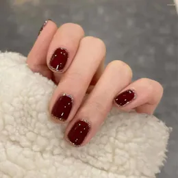 False Nails 24Pcs Short Coffin Red Wine Color Artificial Ballerina Fake With Glue Full Cover Nail Tips Set Press On