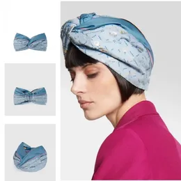 Designer Silk Elastic Blue and light blue Headbands Women Luxury Girls PRINT WITH HORSEBIT SILK HEADBAND Hair bands Scarf Hair Accessories Gifts