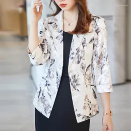 Kvinnors kostymer Fashion Business Print Small Blazer Women Work Office Ladies Half Sleeve Summer Casual Blazers