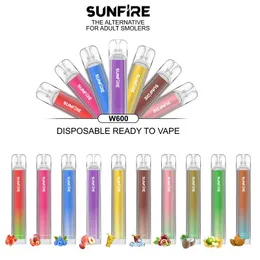 Original Sunfire Bar W600 engångsvap 2 ml Förspillad ångstick Crystal Design 0 mg 20 mg 30 mg 50 mg E Cigaretter Factory Direct Supply