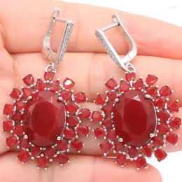 Orecchini pendenti 45x26mm Jazaz 11,9 g Design europeo Rubino rosso reale Creato tormalina Peridoto per donne Incontri Argento 925