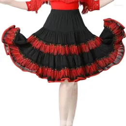 Stage Wear Women's Latin Dance Adult Big Skirt Dress Tassel Sarsasamba Pleated Tango Chacha Shining Bullfight