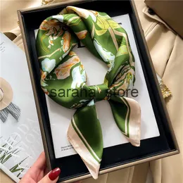 Scarves Fashion 70cm Square Scarves Neck Tie Floral Print Ribbon Scarf for Women Satin Silk Lady Hair Bands Kerchief Shawl Wrist Wraps J230801