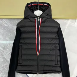 Herrjacka puffer kappa stickad paneler ner kläder huva långärmad ull casual mode varm solid höst vinter ytterkläder svart m-3xl