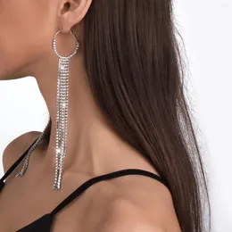 Dangle Earrings Long Alloy Metal White Crystal Pendant Tassel For Women Ins Trendy Rhinestone Fringe Earring Wedding Jewelry