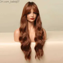 Синтетические парики Синтетические парики Алан Итон Длинная волна тела Красная коричневая медь для чернокожих женщин Натуральная средняя часть теплостойкость для волос с челкой Z230801