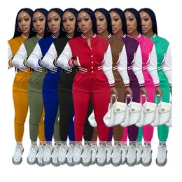 Designer Women Tracksuits XS Fall Winter Baseball Uniform Outfits Långärmad lapptäckjacka och byxor Två stycksuppsättningar Casual Sweatsuits Jogger Suits kläder 8464