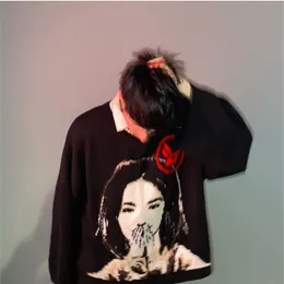 Herrtröjor mode överdimensionerade män tröjor streetwear koreansk anime flicka bomull lös stickkläder unisex hip hop y2k casual pull pullover 230731