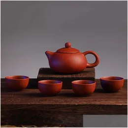 Zestawy do herbaty kawy chińskie tradycyjne zestaw podróży fioletowe gliny kung fu filiżanki pakiet Pakiet Ceramiczny Prezent Teapot z upominkiem upuszczania dostawy ho dhpuc