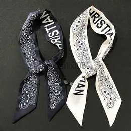 Scarves New blk and white love cashew women's small scarf binding bag handle Ribbon Hair Band wholesale J230801
