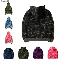 Mens Bekväma hoodies Camo Shark Print Cotton Sweater Hoodie Men's Casual Purple Red Cardigan Hooded Jacket Plus storlek S-3XL Polo Hoody Jumper Casual