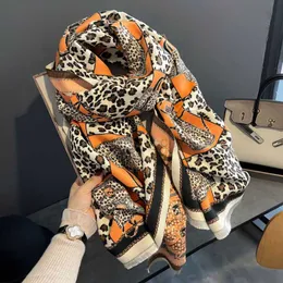 Scarves Leopard Scarf Cashmere Pashmina Shawls Women Blanket Wraps Warm Thick Scarves Winter Luxury Brands Design Female Stoles Y23
