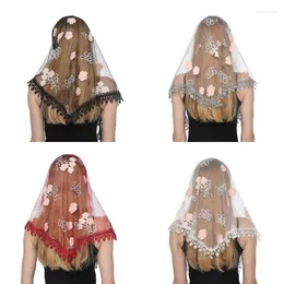 Scarves Fashion Mesh Lace Printed Triangle Scarf Elegant Womens Catholic Wedding Veil Party Headscarf Shawls Headwear