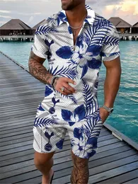 Men's Tracksuits Tracksuit 2 Piece Set Hawaiian Style Print 3D Polo Shirt T and Shorts Casual Man Clothing Zip Up 230731