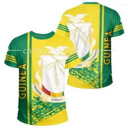 Camisetas masculinas de verão, gola redonda, manga curta, estampada, casual, solta, street, roupas da zona africana - camiseta da bandeira do evento da Guiné