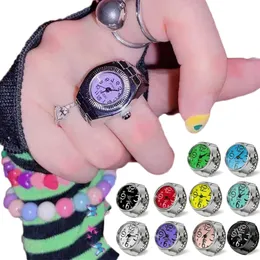 Wedding Rings Y2K Punk Finger Watch Mini Elastic Strap Alloy Watches Couple Jewelry Clock Retro Roman Quartz Ring for Women Girls 230801